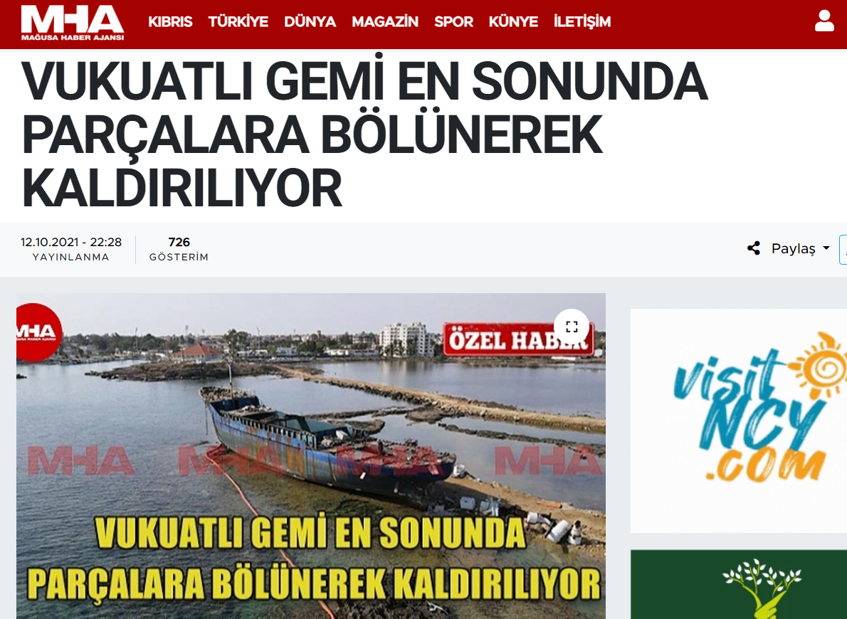 Kıbrıs'ta karaya oturan gemi